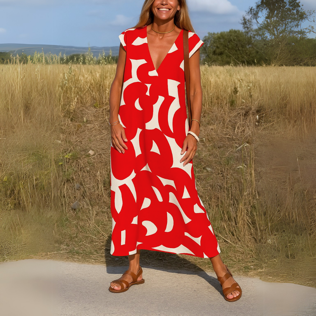 Sabine™ - Lightweight Floral V-Neck Dress with Flattering Fit