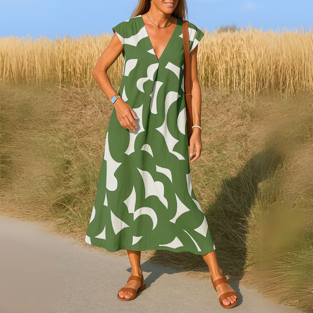 Sabine™ - Lightweight Floral V-Neck Dress with Flattering Fit