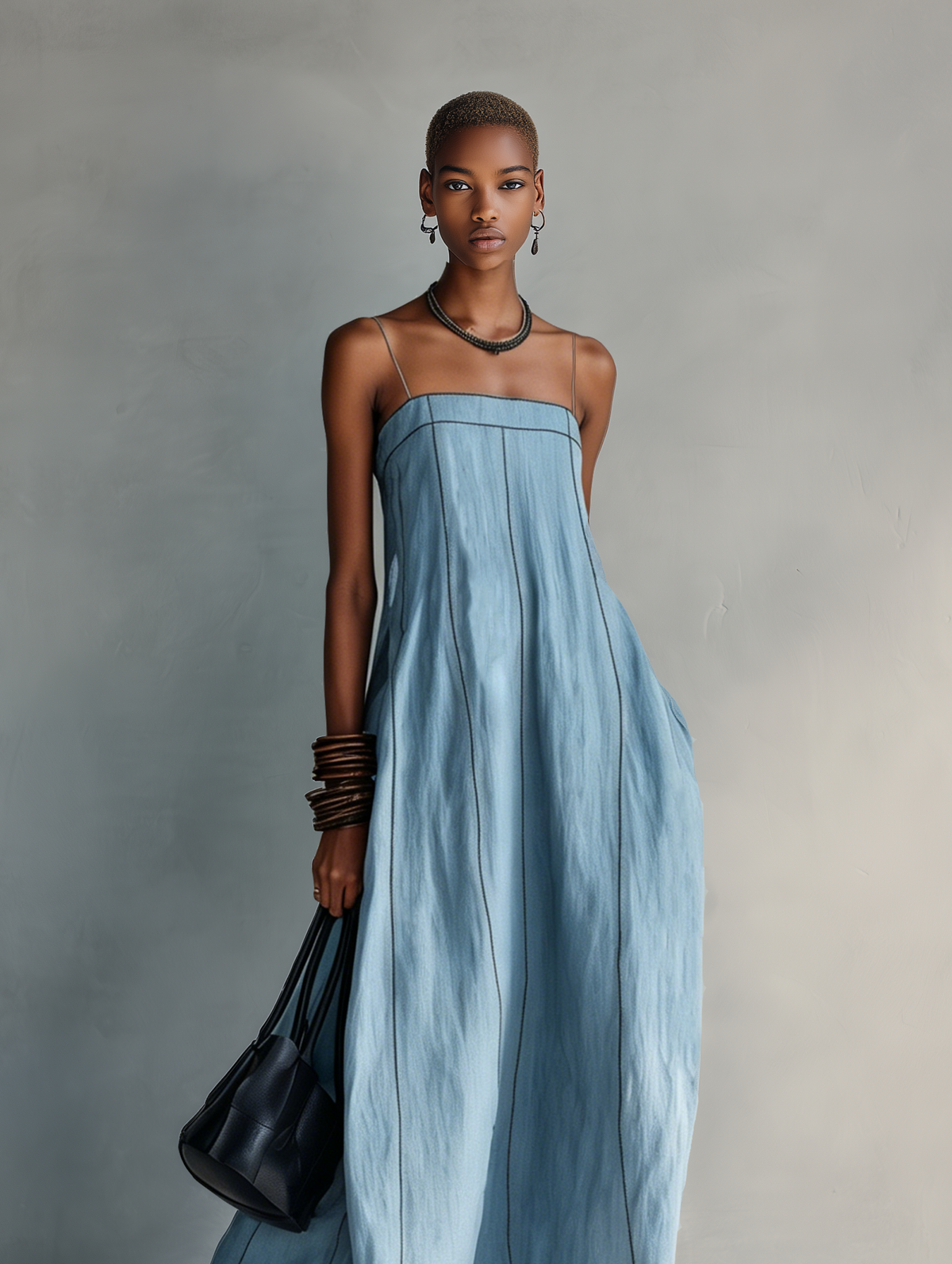 Megan™ - Casual Blue Cotton-linen Sleeveless Camisole Maxi Dress