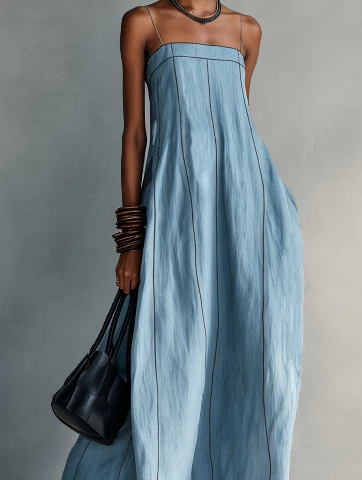 Megan™ - Casual Blue Cotton-linen Sleeveless Camisole Maxi Dress