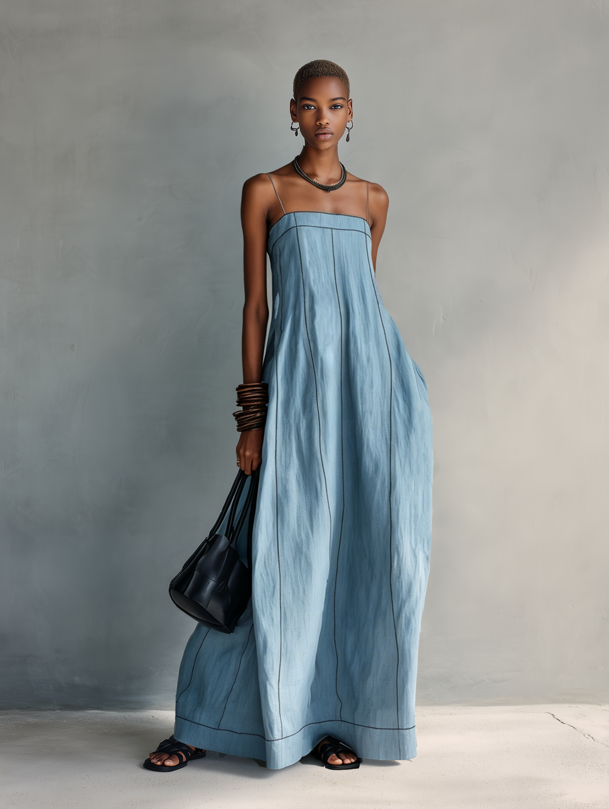 Megan™ - Casual Blue Cotton-linen Sleeveless Camisole Maxi Dress