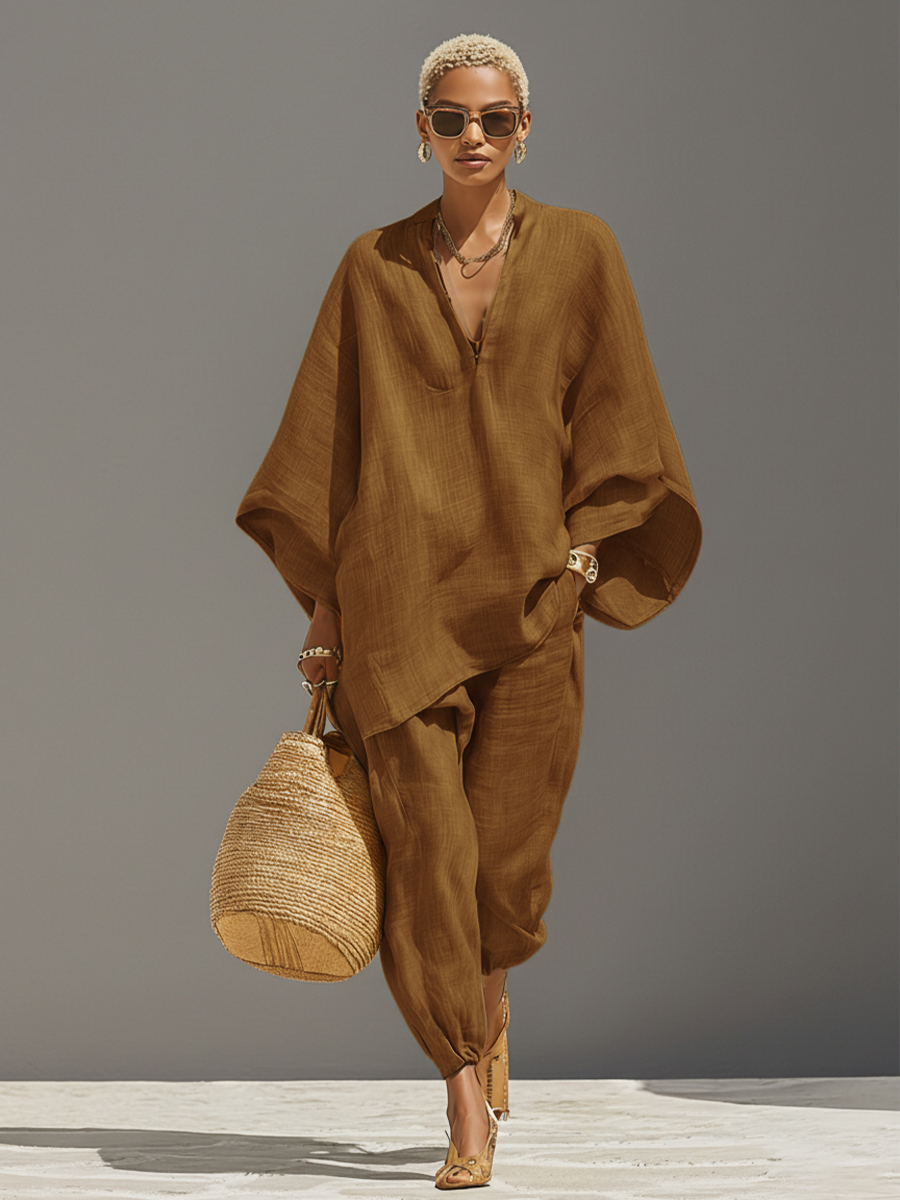 Kirra™ - Neutral Linen Set With Asymmetric Hem & Minimalist Design, Sophisticated Daily-Casual Style Set