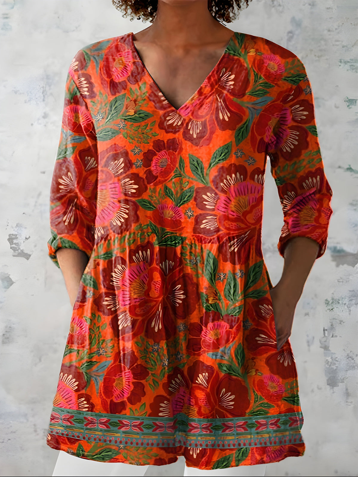 Elyse™ - Long Blouse with V-Neck