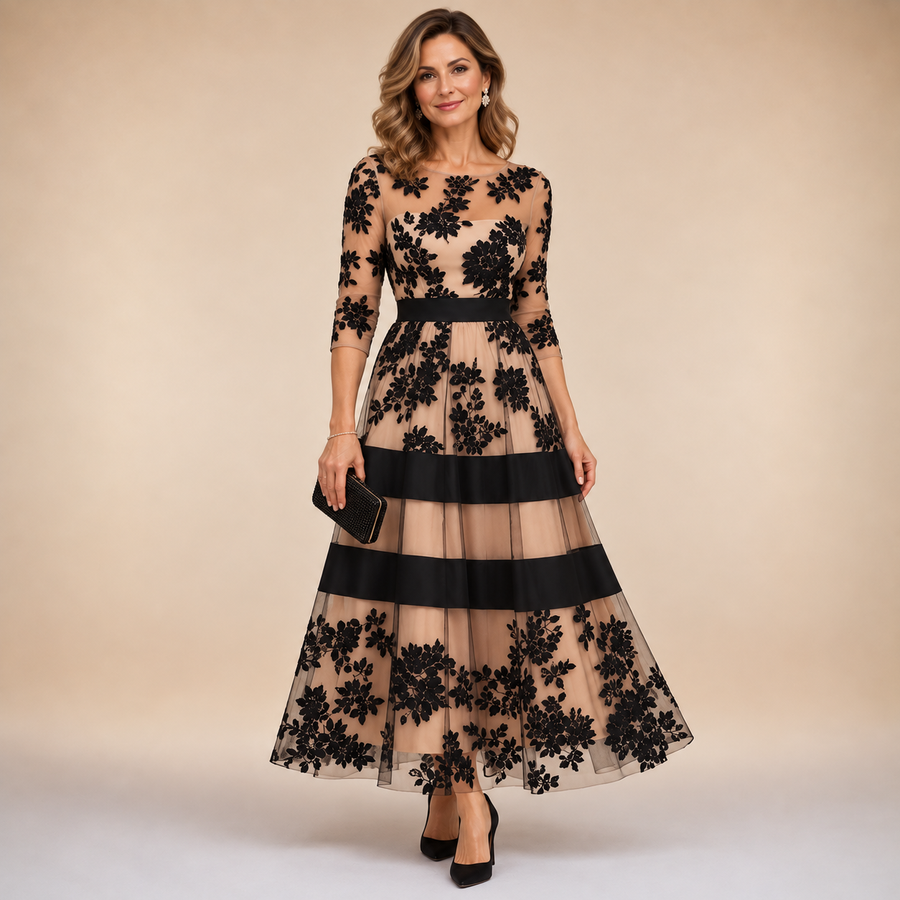 Lisa™ Floral Lace Midi Evening Dress
