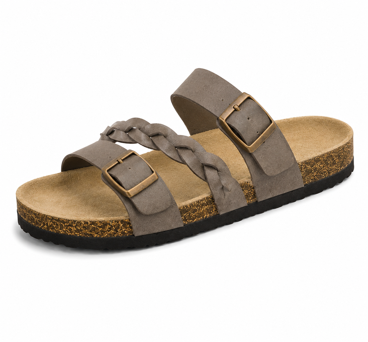Gemma™ - Double-Buckle Braided Leather Cork Orthopaedic Sandals