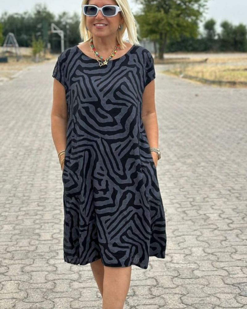 Kimberley™ - Summer Dress with Round Neck and Beautiful Print