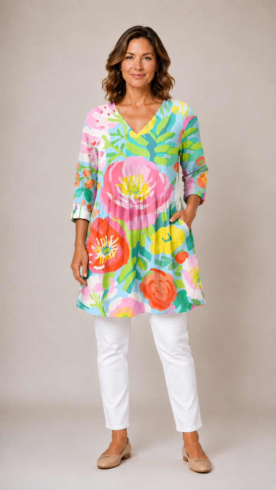 Corinne™ - Long Blouse with V-Neck