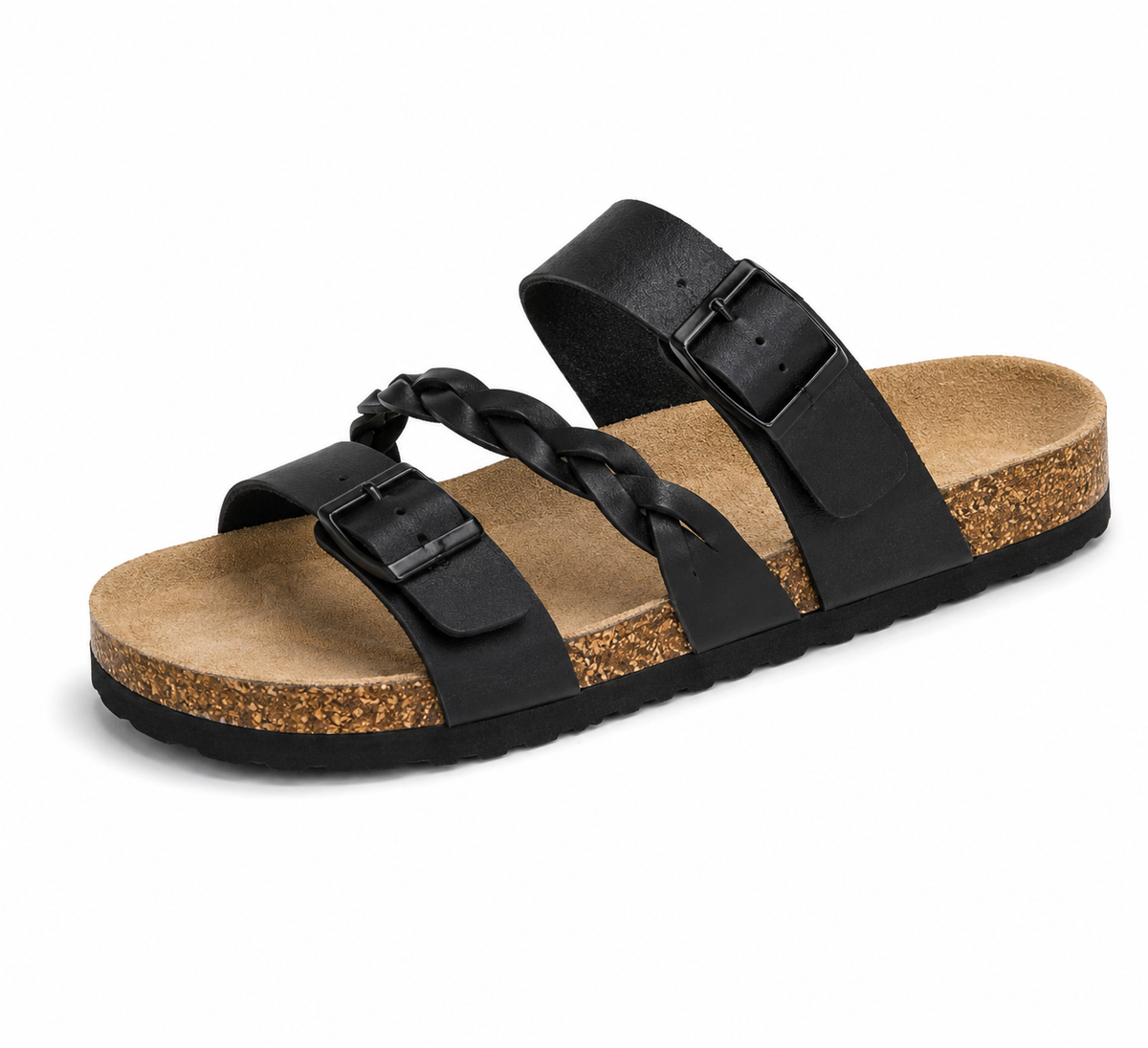 Gemma™ - Double-Buckle Braided Leather Cork Orthopaedic Sandals