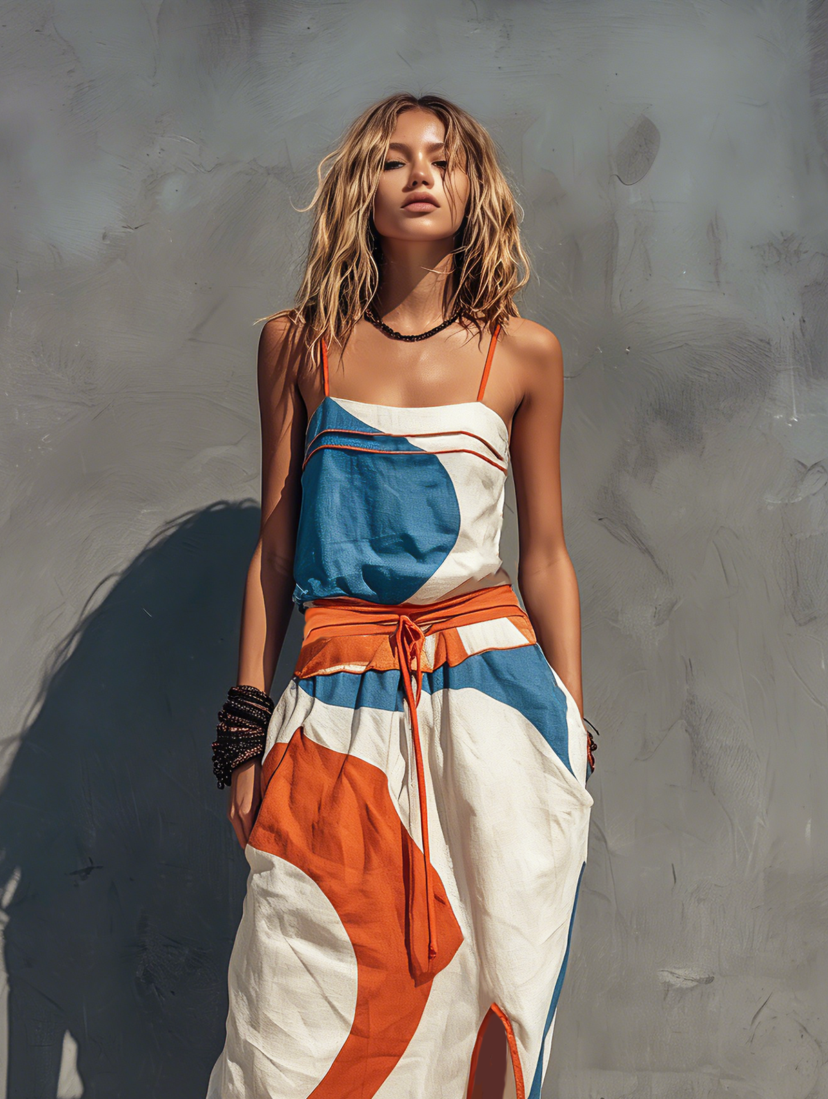 Renee™ - Casual Printed Woven Sleeveless Maxi Dress With Spaghetti Straps