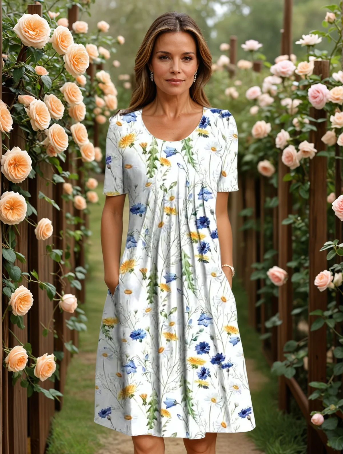 Ingrid™ - Elegant Floral Dress with Tummy Coverage