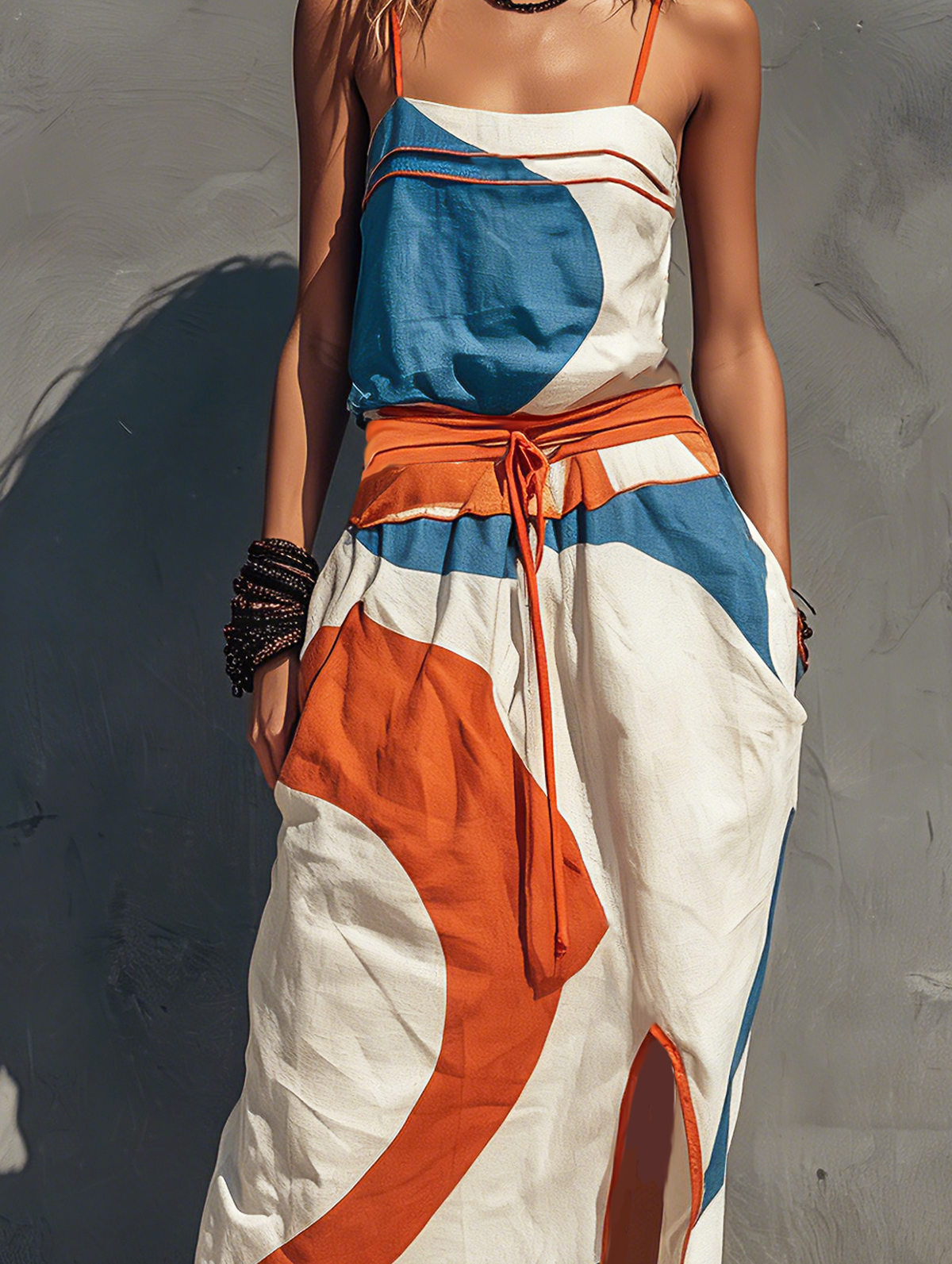 Renee™ - Casual Printed Woven Sleeveless Maxi Dress With Spaghetti Straps