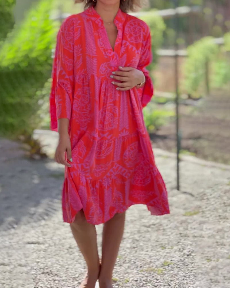 Shelby™ - V-Neck 3/4 Sleeves Ruffle Dress