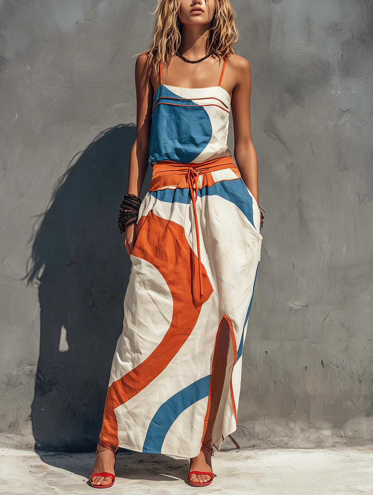 Renee™ - Casual Printed Woven Sleeveless Maxi Dress With Spaghetti Straps