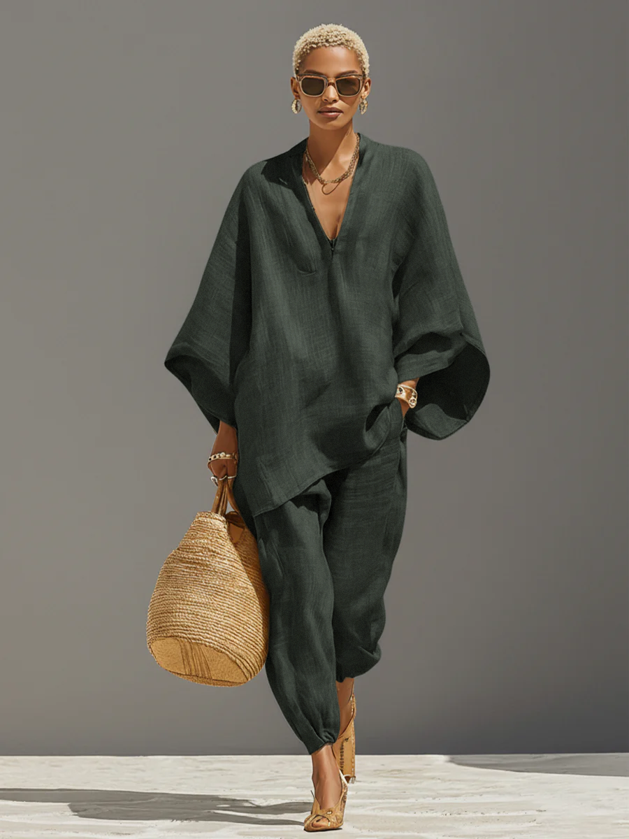 Kirra™ - Neutral Linen Set With Asymmetric Hem & Minimalist Design, Sophisticated Daily-Casual Style Set