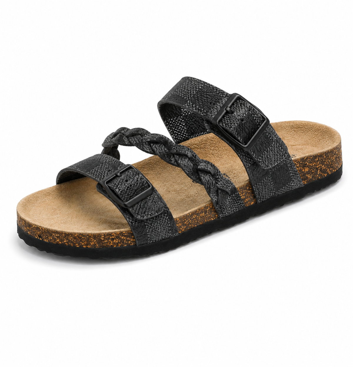 Gemma™ - Double-Buckle Braided Leather Cork Orthopaedic Sandals
