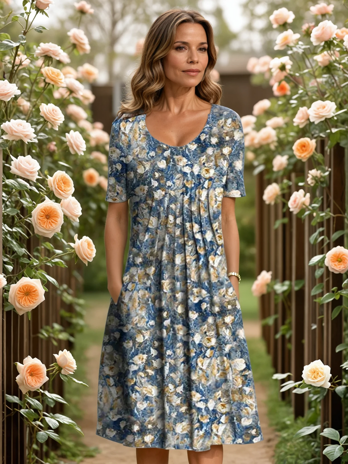 Ingrid™ - Elegant Floral Dress with Tummy Coverage