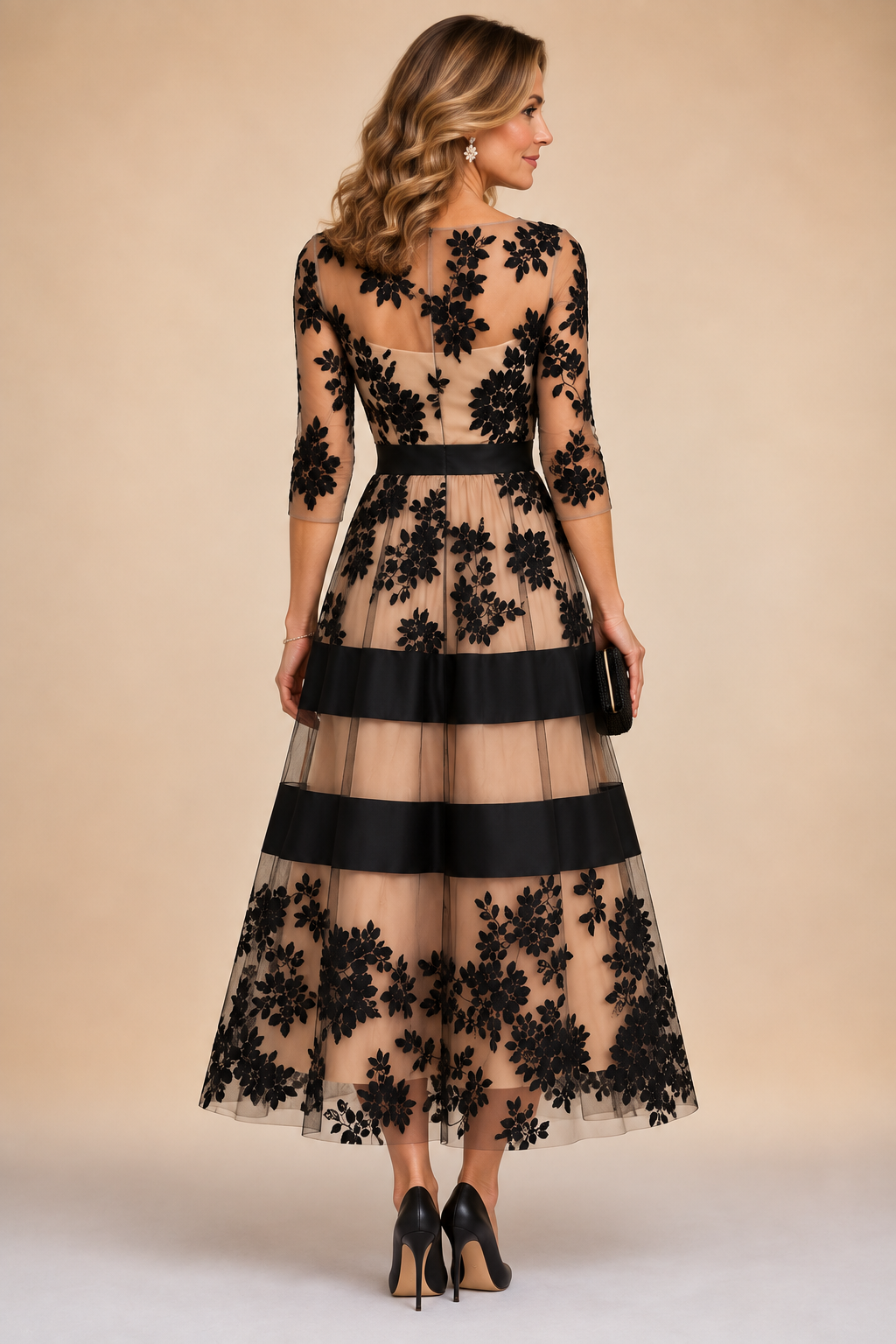 Lisa™ Floral Lace Midi Evening Dress