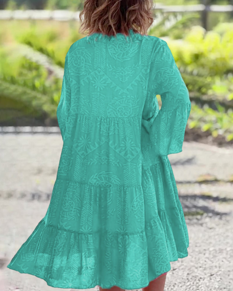 Shelby™ - V-Neck 3/4 Sleeves Ruffle Dress
