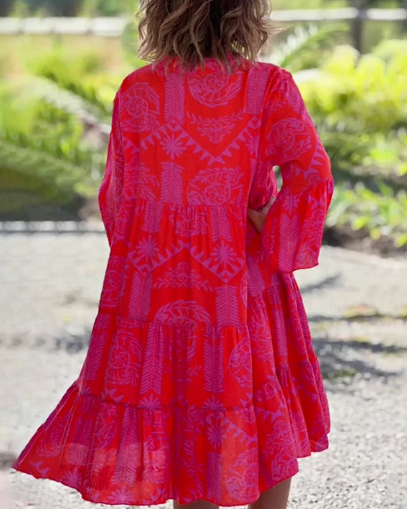 Shelby™ - V-Neck 3/4 Sleeves Ruffle Dress