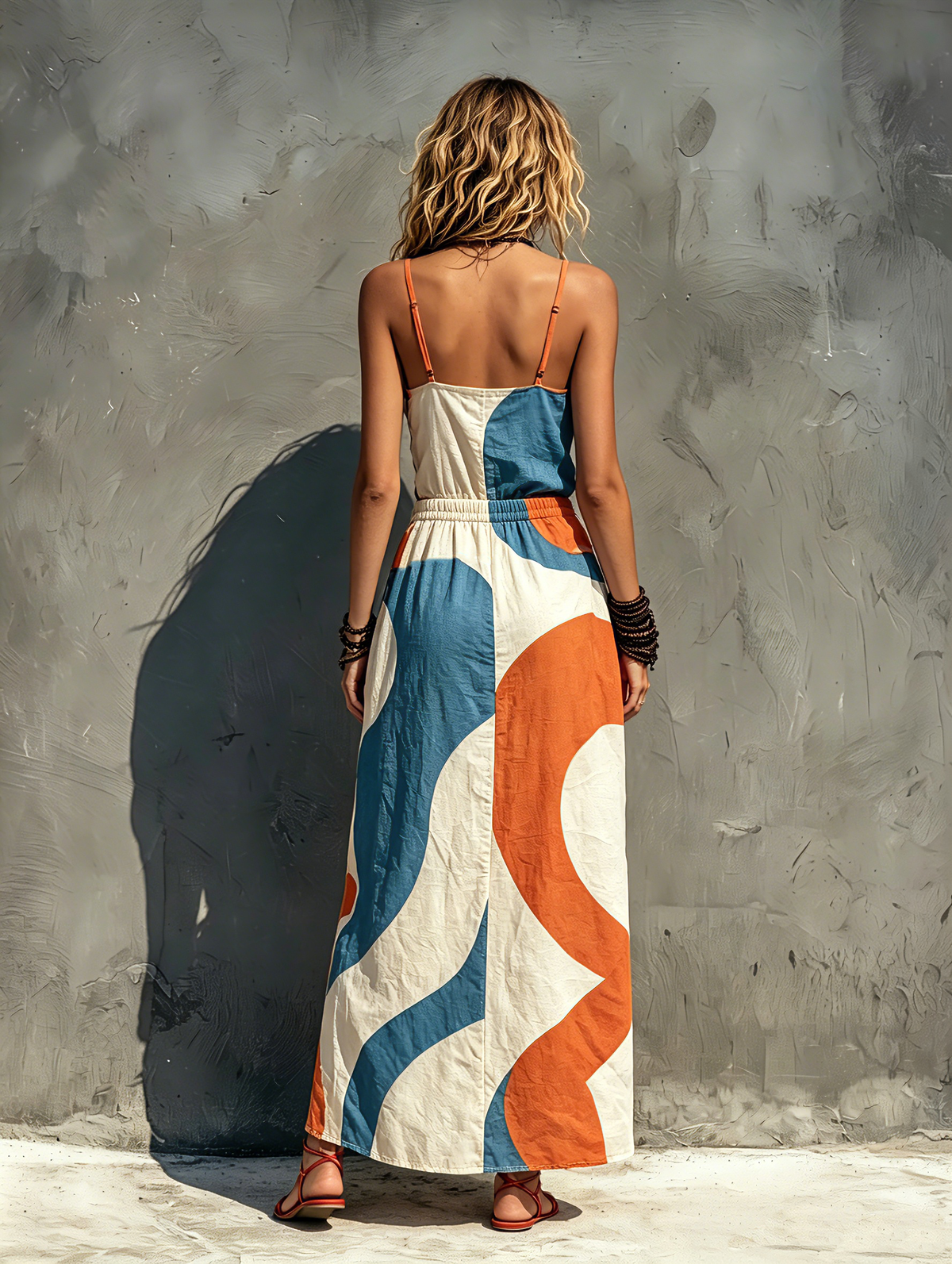 Renee™ - Casual Printed Woven Sleeveless Maxi Dress With Spaghetti Straps