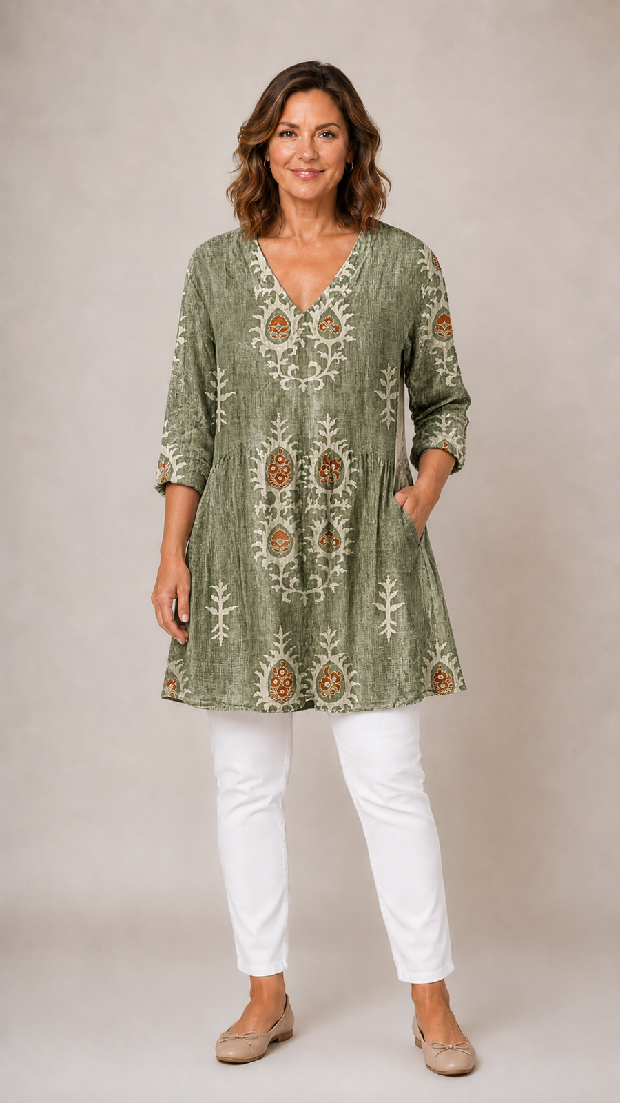 Brittany™ - Long Blouse with V-Neck