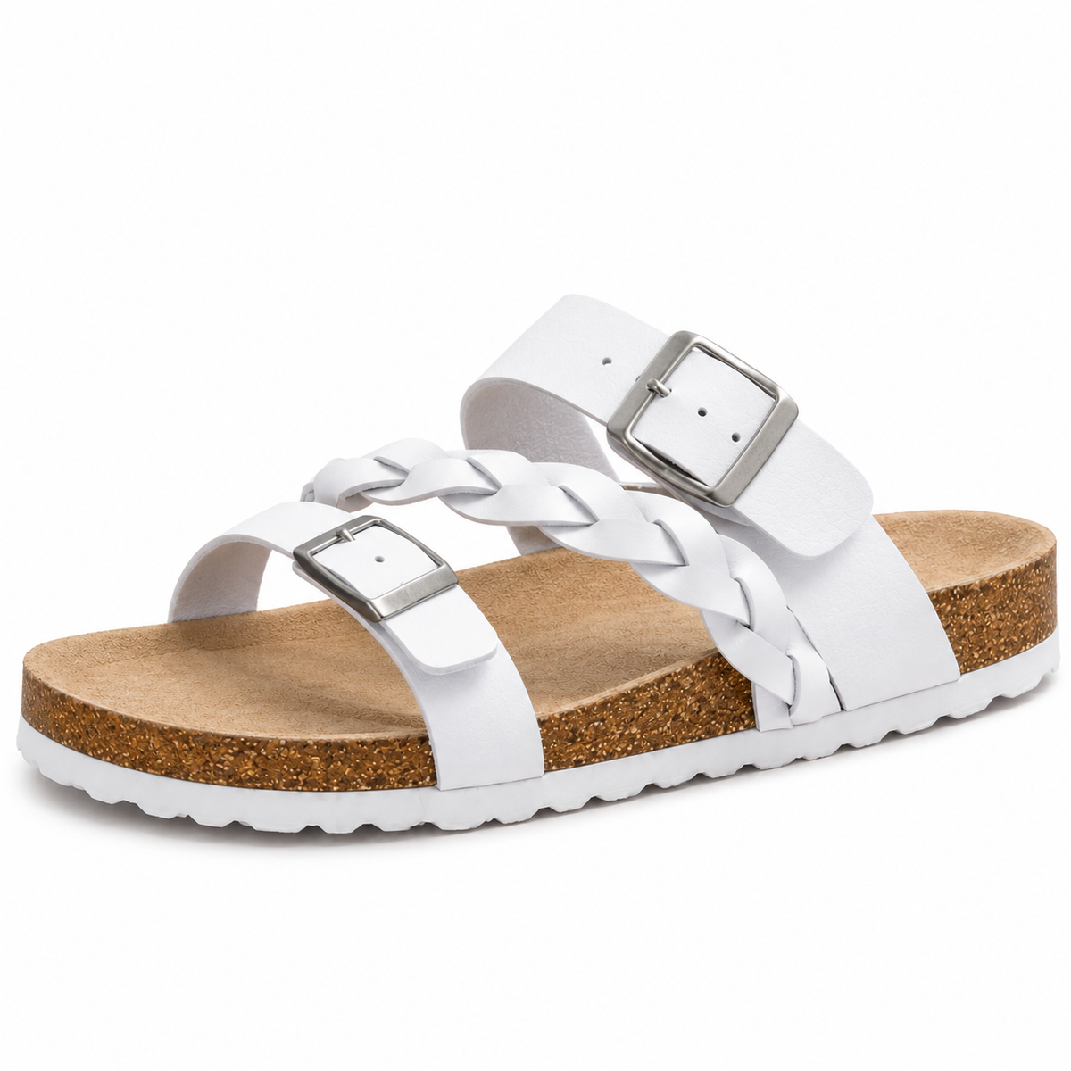 Gemma™ - Double-Buckle Braided Leather Cork Orthopaedic Sandals
