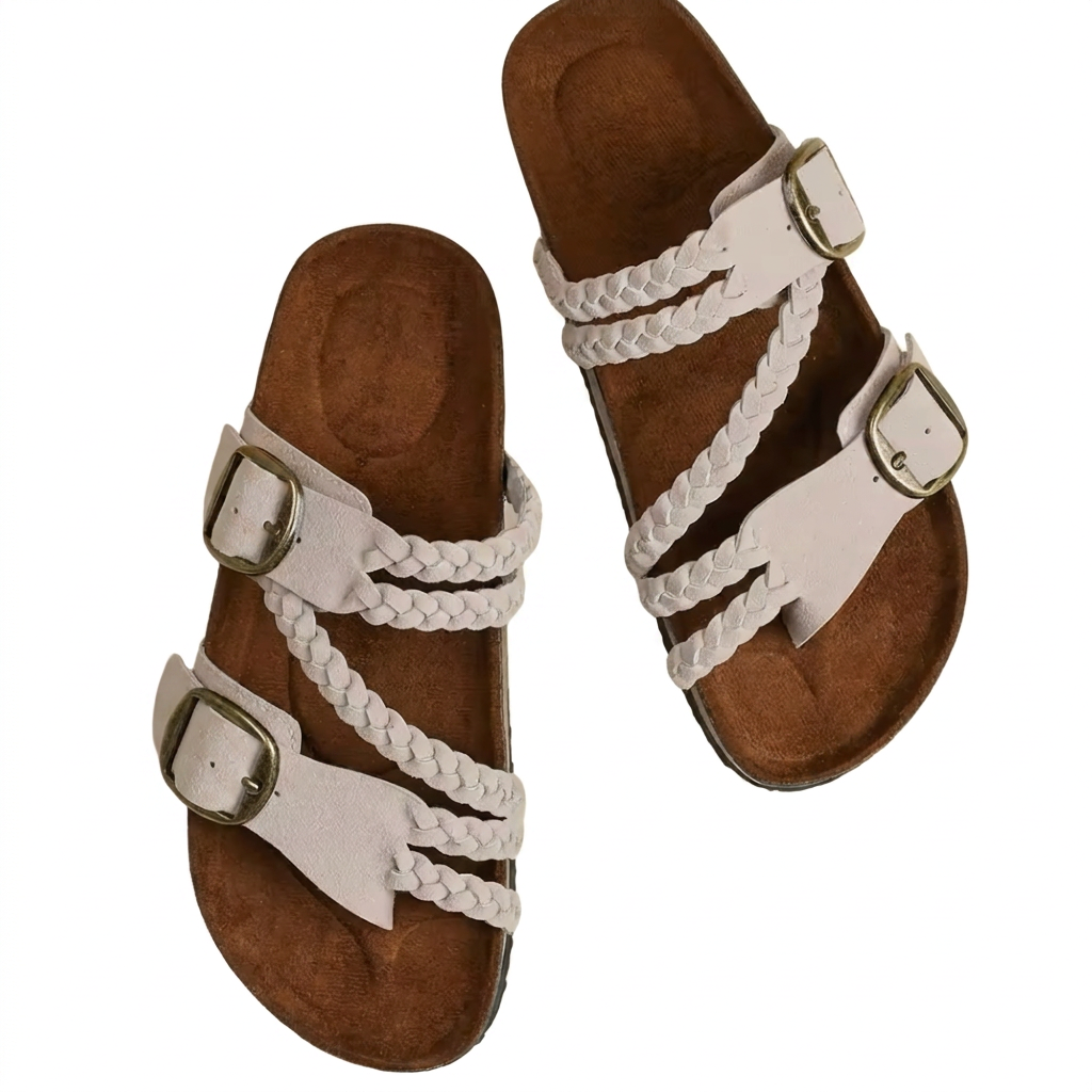 Katey™ - Braided Cork Orthopaedic Sandals – Double Buckles