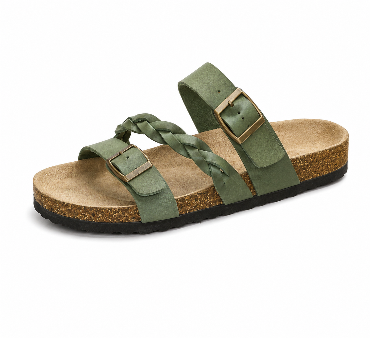 Gemma™ - Double-Buckle Braided Leather Cork Orthopaedic Sandals