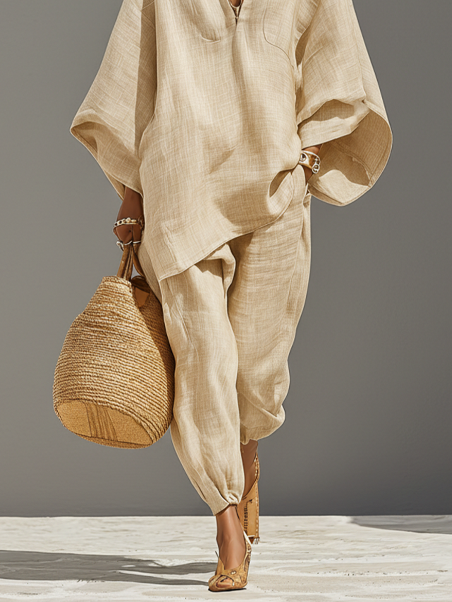 Kirra™ - Neutral Linen Set With Asymmetric Hem & Minimalist Design, Sophisticated Daily-Casual Style Set