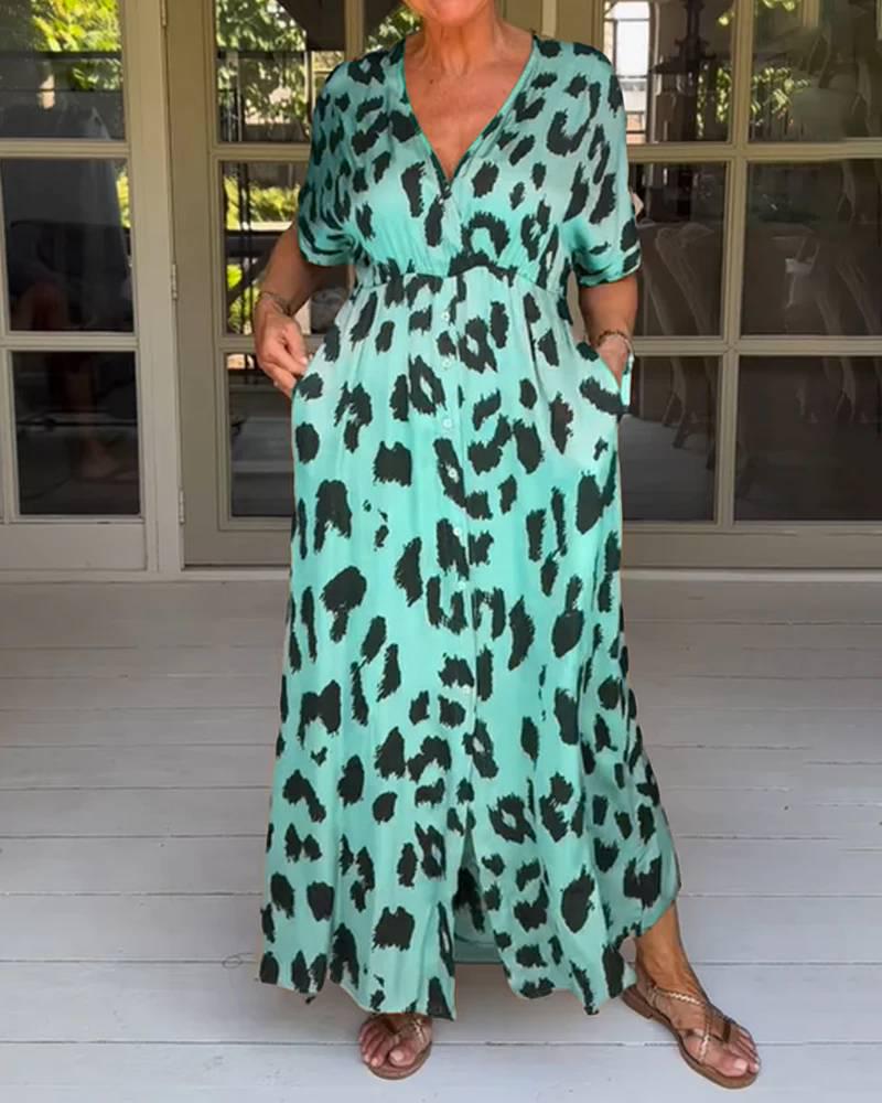 Emmy™ - Casual Leopard Maxi Dress