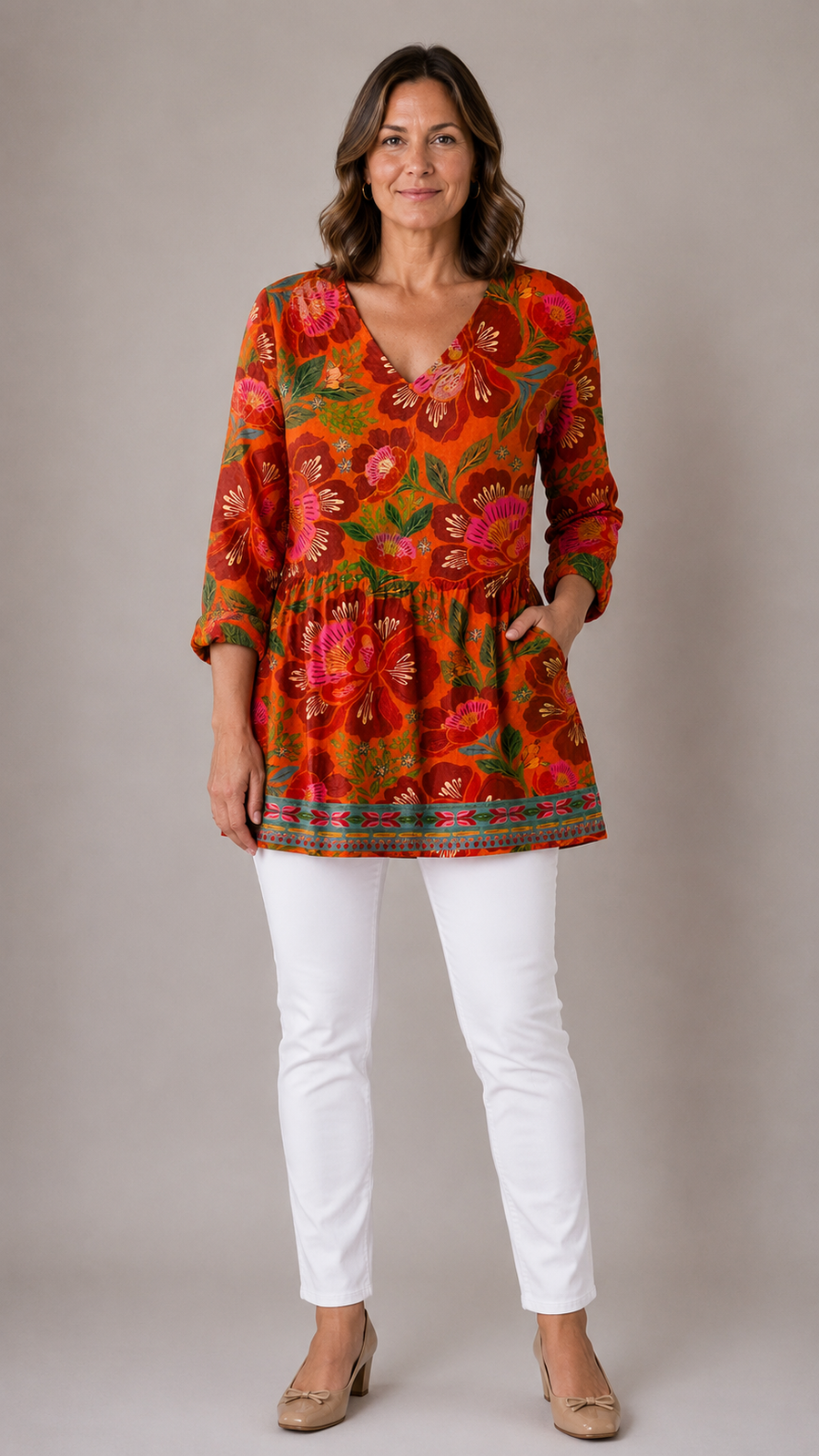Elyse™ - Long Blouse with V-Neck