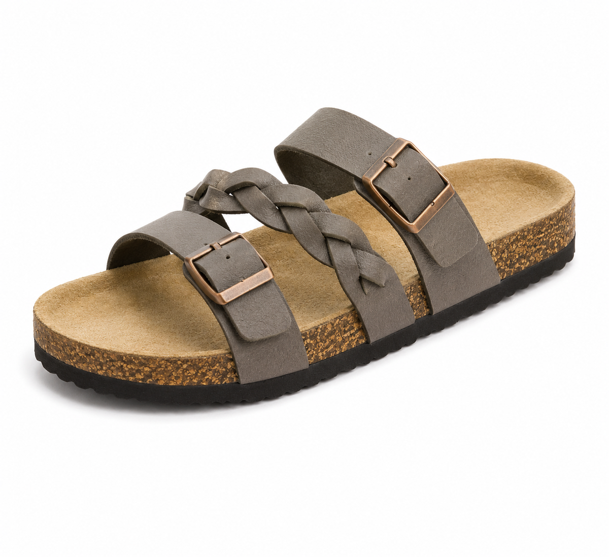Gemma™ - Double-Buckle Braided Leather Cork Orthopaedic Sandals