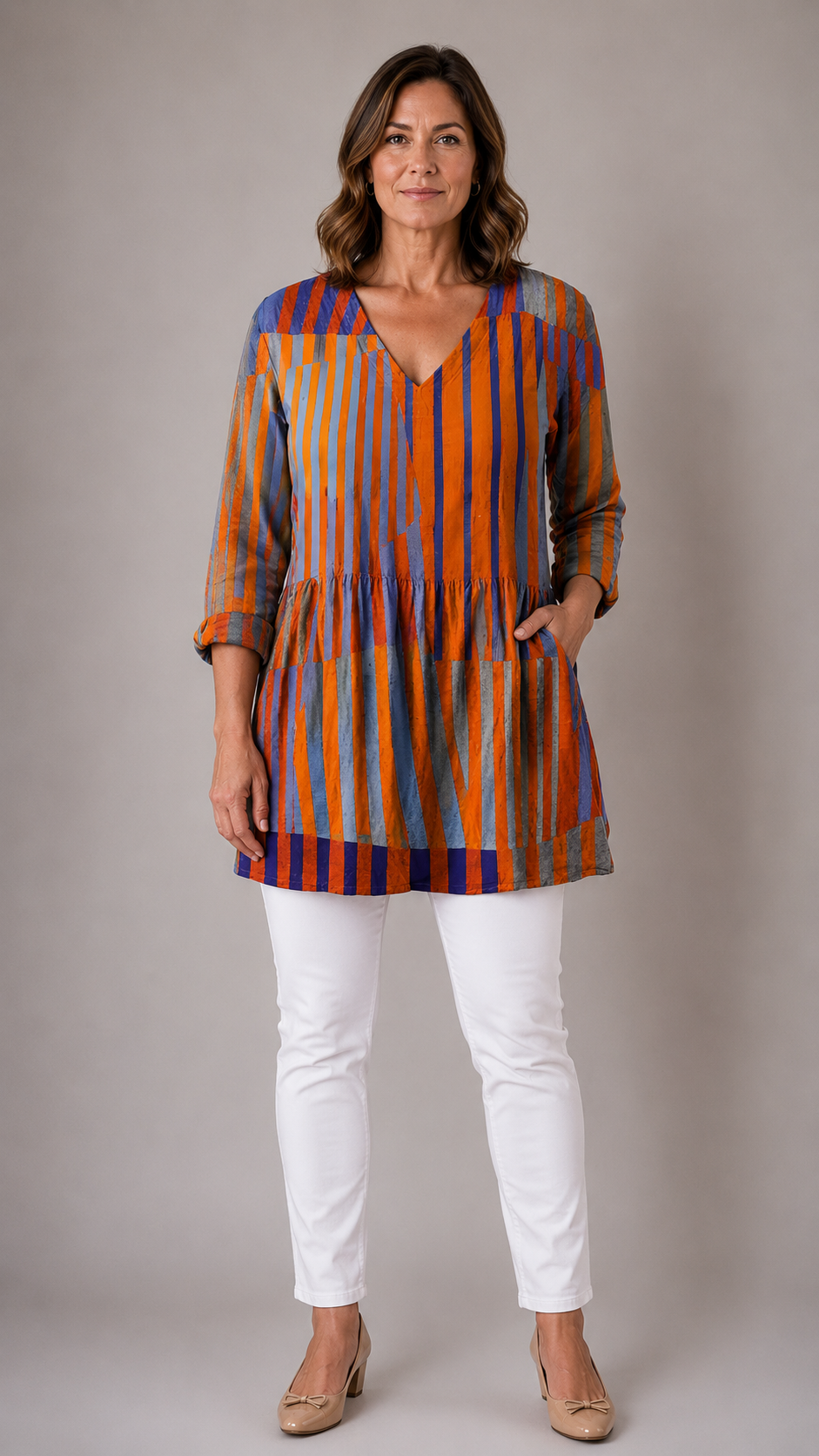 Deanna™ - Long Blouse with V-Neck