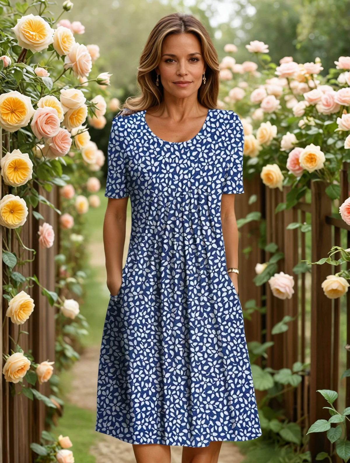 Ingrid™ - Elegant Floral Dress with Tummy Coverage
