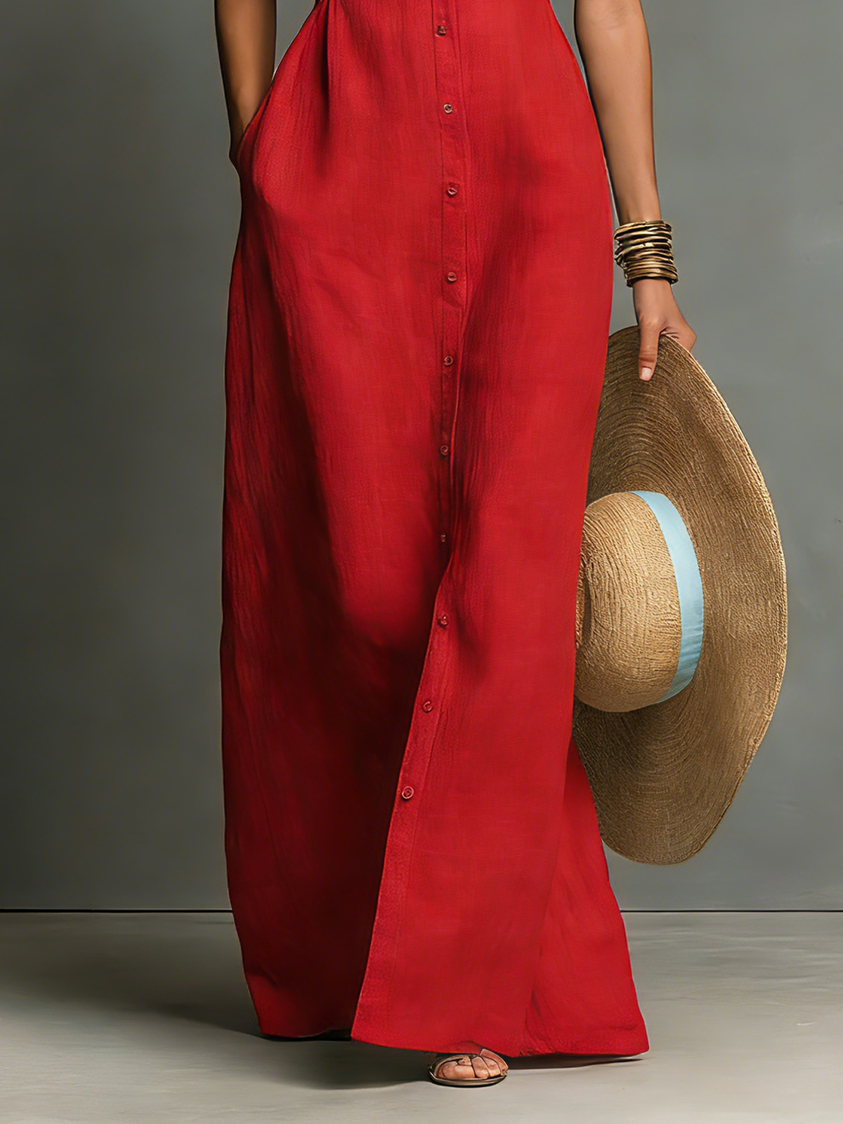 Rosalind™ - Minimalist Linen-Blend Collared Single-Breasted Sleeveless Maxi Shirt Dress