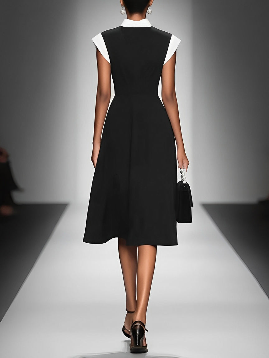 Ivy™ - Colourblock Square Neck Cap Shoulder Sleeve Waist Midi Dress
