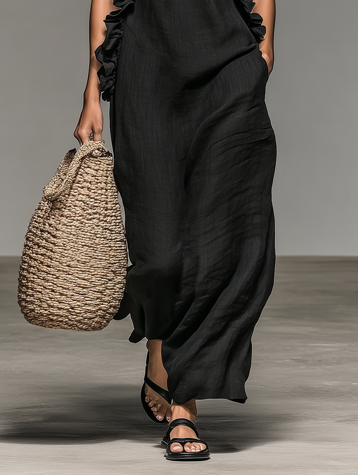Mavis™ - Minimalist Linen-blend Sleeveless Maxi Dress With Ruffle Details