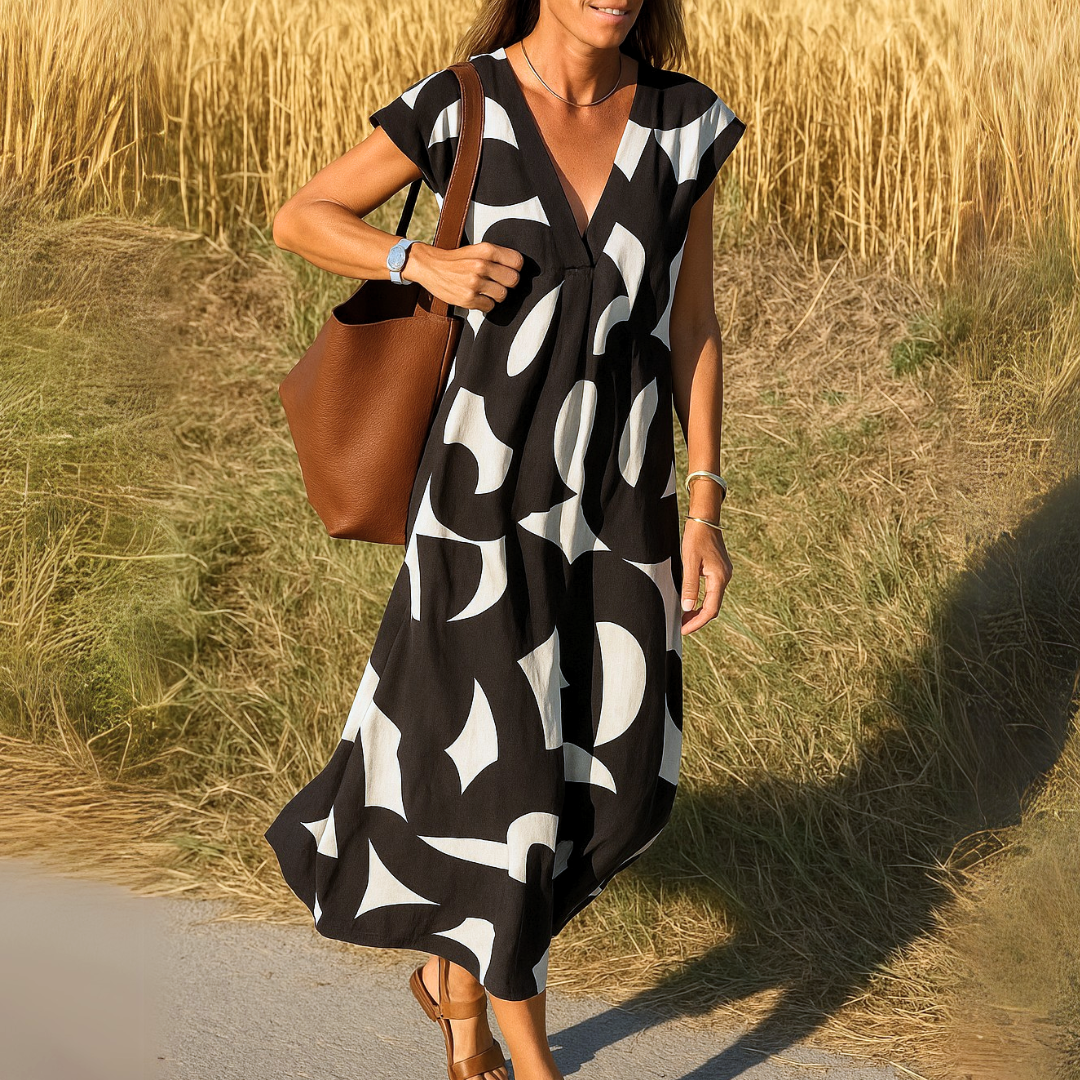 Sabine™ - Lightweight Floral V-Neck Dress with Flattering Fit
