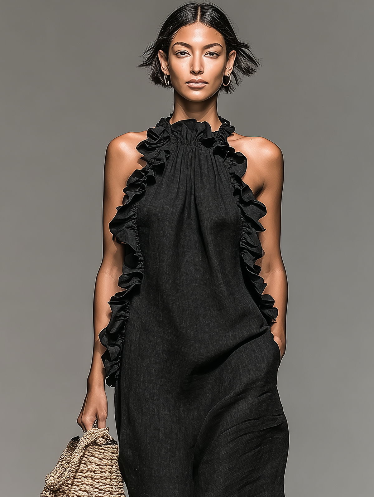 Mavis™ - Minimalist Linen-blend Sleeveless Maxi Dress With Ruffle Details