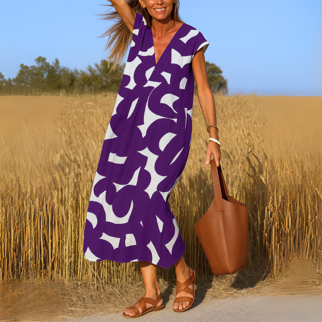 Sabine™ - Lightweight Floral V-Neck Dress with Flattering Fit