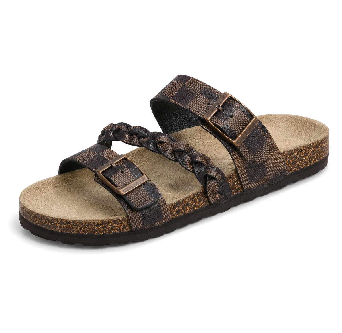 Gemma™ - Double-Buckle Braided Leather Cork Orthopaedic Sandals