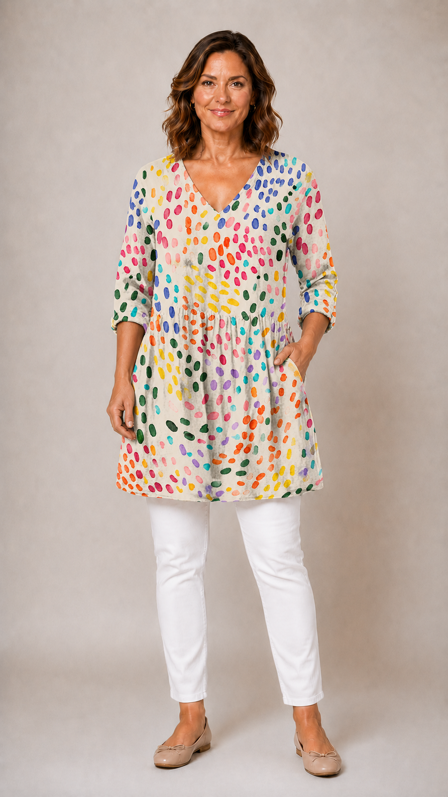 Clara™ - Long Blouse with V-Neck