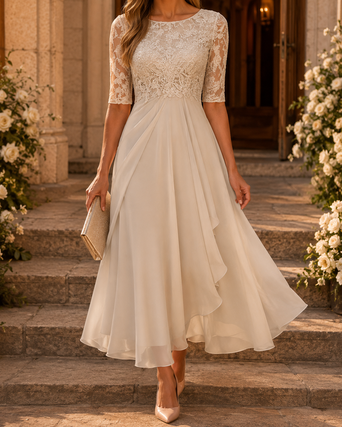 Amelia™ – The Flattering Lace Midi Dress