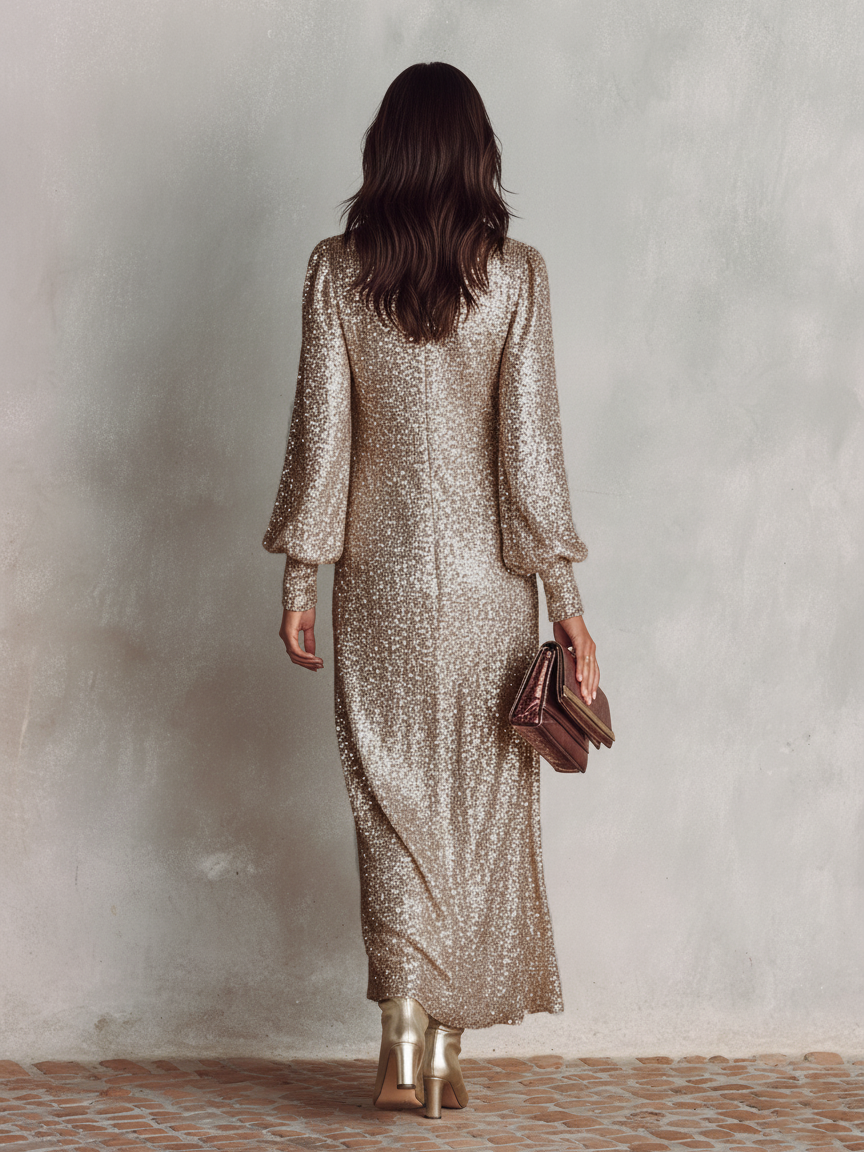 Rebecca™ - Minimalist Loose Shimmering V-neck Maxi Party Dress