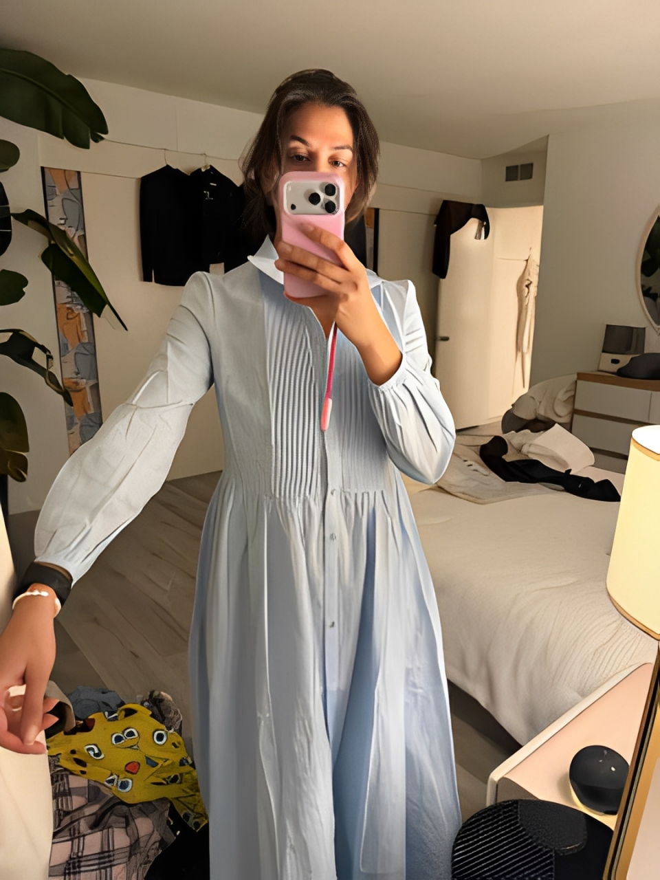 Jasmine™ - Minimalist Cotton And Linen Patchwork Single-breasted Stand-up Collar Long-sleeved Maxi Dress