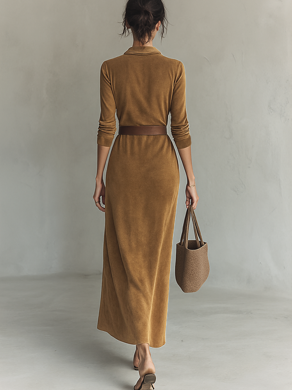 Jaime™ - Suede Single-breasted Lapel Belt Maxi Dress