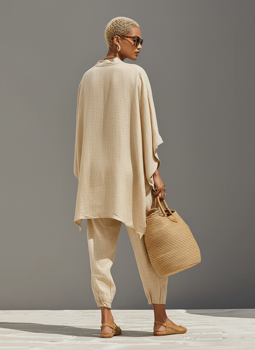 Kirra™ - Neutral Linen Set With Asymmetric Hem & Minimalist Design, Sophisticated Daily-Casual Style Set