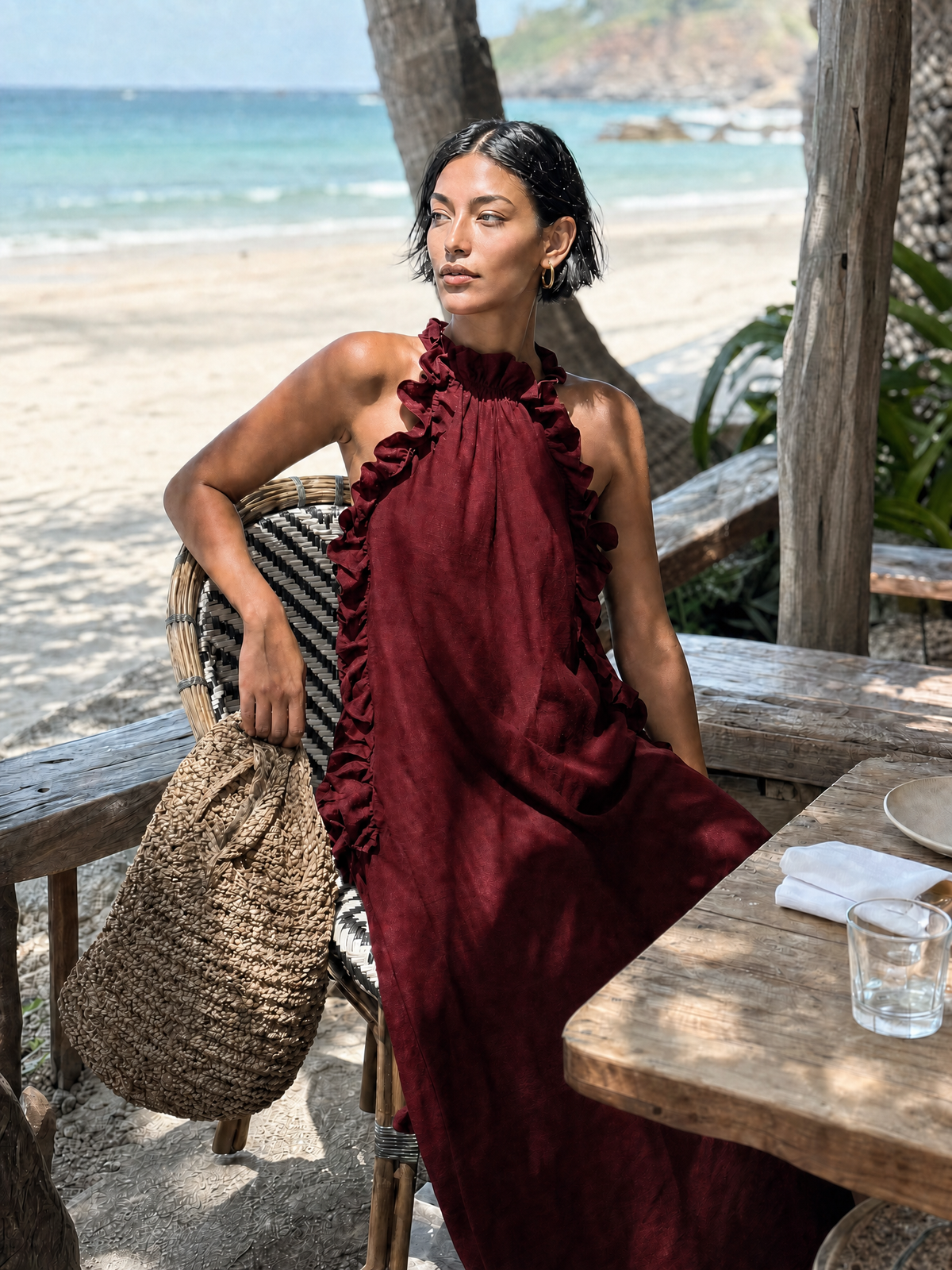 Mavis™ - Minimalist Linen-blend Sleeveless Maxi Dress With Ruffle Details