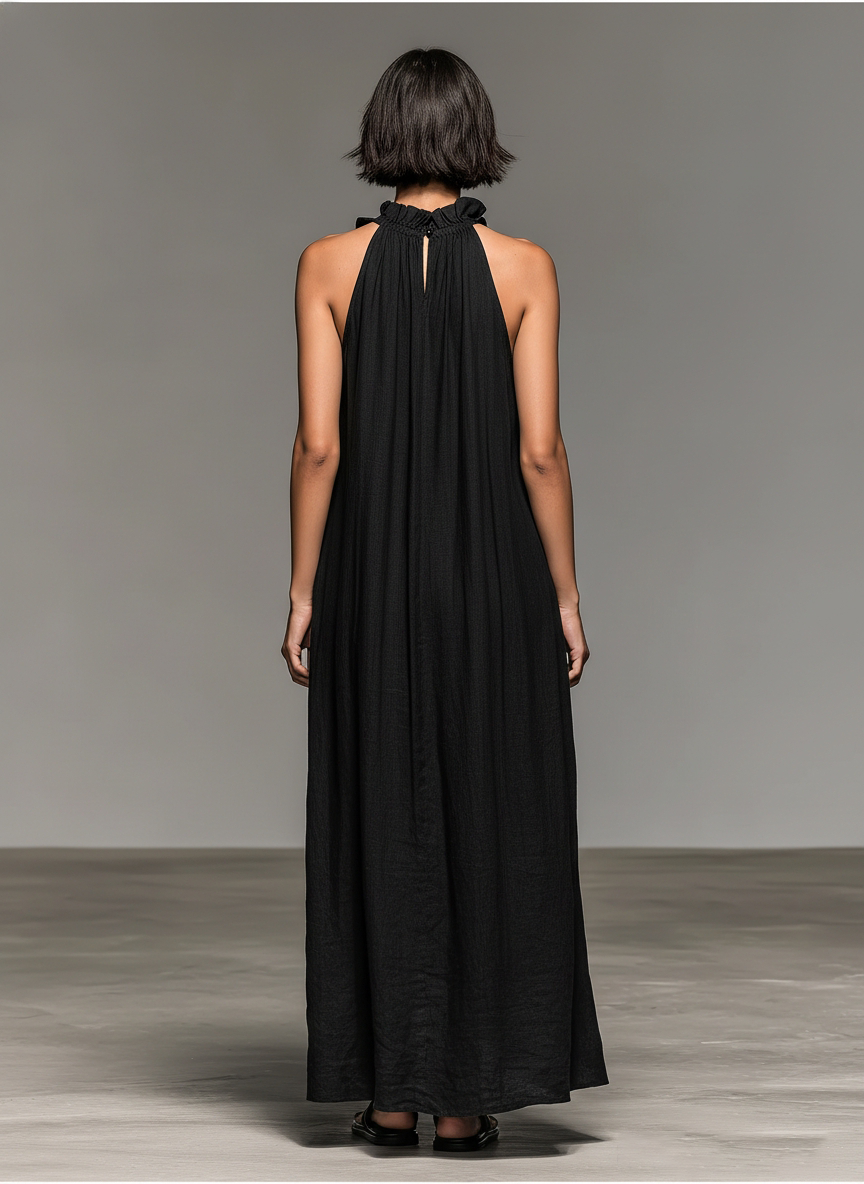 Mavis™ - Minimalist Linen-blend Sleeveless Maxi Dress With Ruffle Details