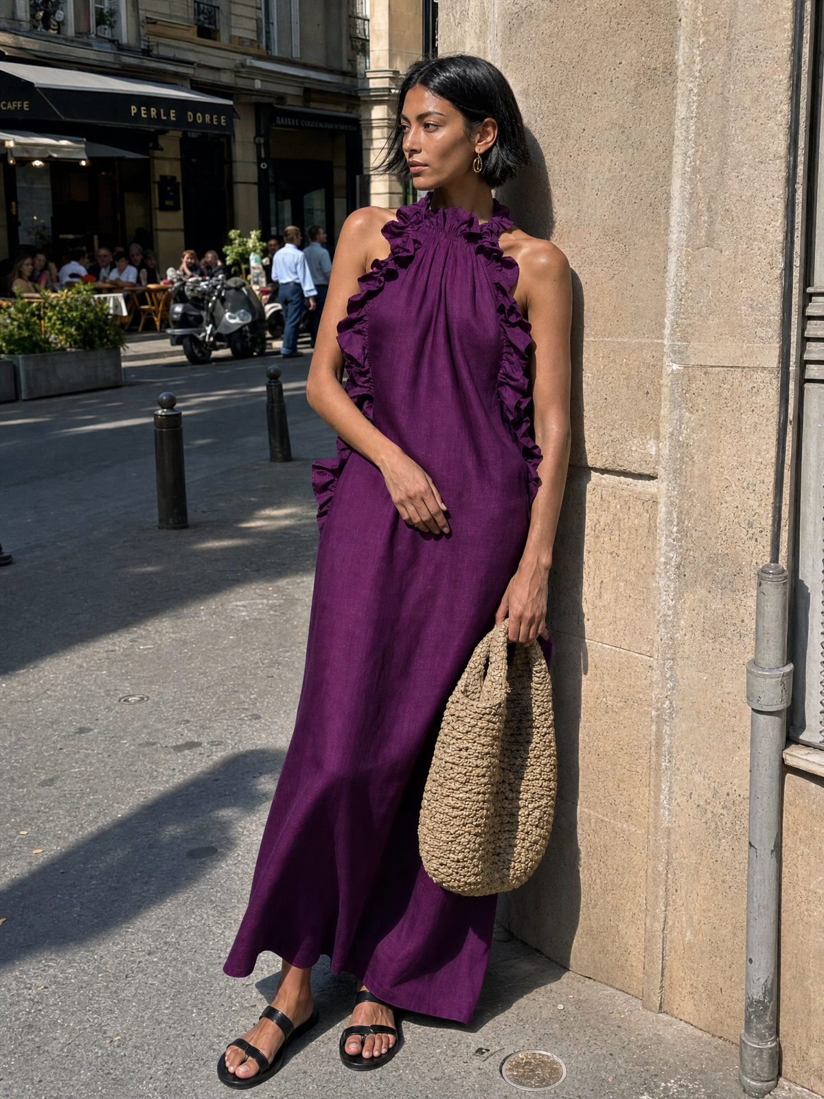Mavis™ - Minimalist Linen-blend Sleeveless Maxi Dress With Ruffle Details